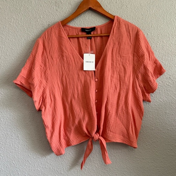 Apricot V-neck woven top Size 2X NWT Tie Front - Picture 1 of 4